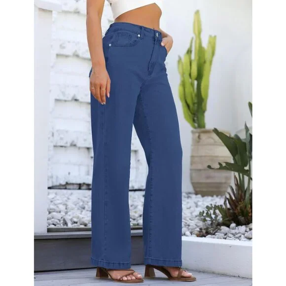 ETTELO Women's 6 Jeans Blue Mid Waisted Straight Leg Stretch Tummy Control Jeans - Picture 2 of 12